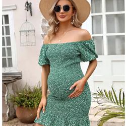 NEW with tags: Maternity Baby Shower Dress Squre Neck Off Shoulder Sleeve (Med)