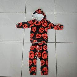 Toddler Baby Boy Girl Halloween Outfit Pumpkin Crewneck Pullover Hooded Sweatshirt Jogger Pants 2Pcs Fall Winter Outfits,6-12 Months
Color:A26-Orange"