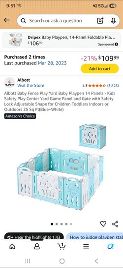 Albott Baby Fence Play Yard Baby Playpen 14 Panels 25 sq ft