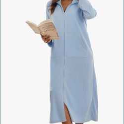 Women Zipper Robe Long Sleeves