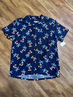 Disney Mickey Mouse Hawaiian Shirt Men’s XL Navy Button-Up Short Sleeve Collared