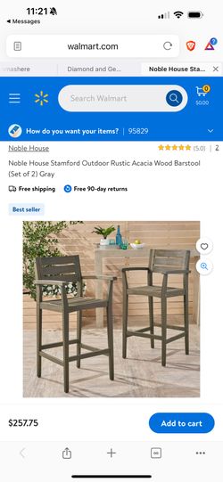 Rustic Acacia Wood Outdoor Barstools- Set of 2