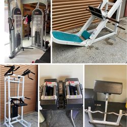 Gym/Fitness Equipment: Olympic Bumper Weight Plate Dumbbell Leg Press Squat Rack Smith machine