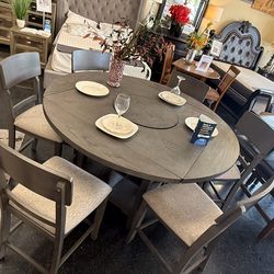 7 pc Counter Height Table Set with built lazy Susan and Leaf