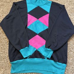 VTG American Cotton Geometric Diamond Colorblock Sweatshirt Mens Size Medium