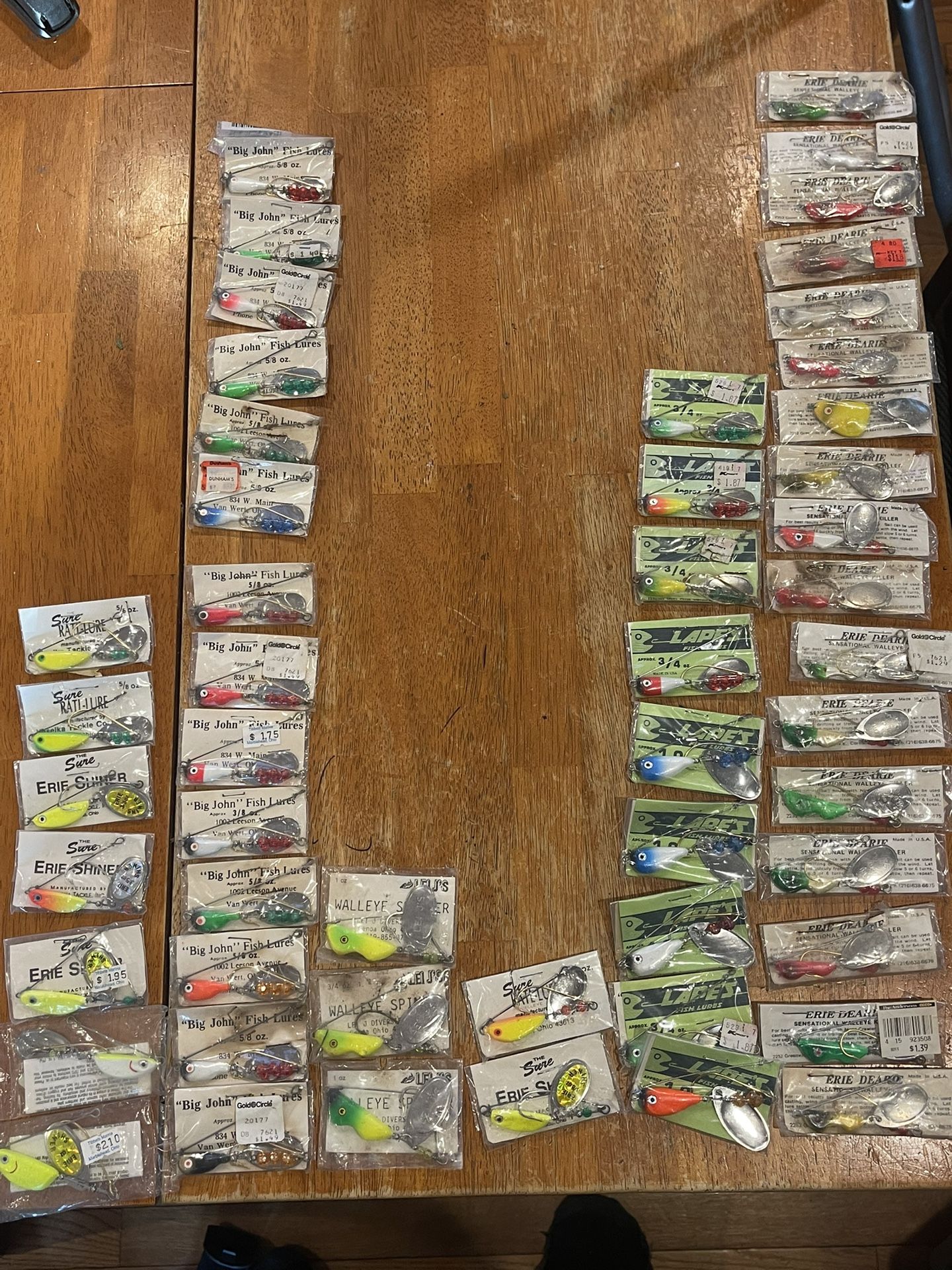 Lot Of 52!! Vintage Fishing Lures Erie Dearie, Big John, Lapes, and more.