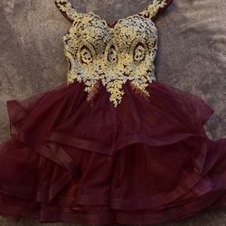 Burgundy And Gold Homecoming Dress XS