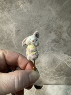 Vintage Flocked Bunny Stick Pin