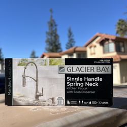 Brand New Glacier Bay Stainless Steel Spring-Neck Kitchen Faucet w/ Soap Dispenser – Modern Pull-Down