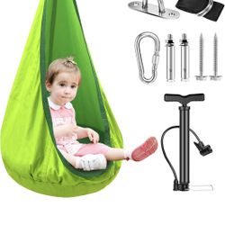 Kids Pod Swing Seat - Sensory Swing with Upgraded Inflator Pump and Inflatable Cushion, 100% Cotton Child Hammock Swing Chair with All Accessories for