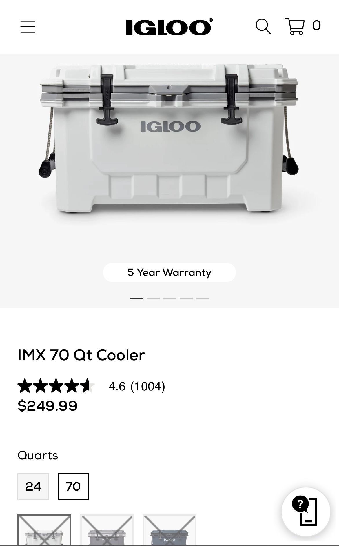 IGLOO - IMX 70 Qt. Heavy Duty Cooler, White