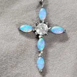 .925 Silver Necklace and Cross With Gemstones 