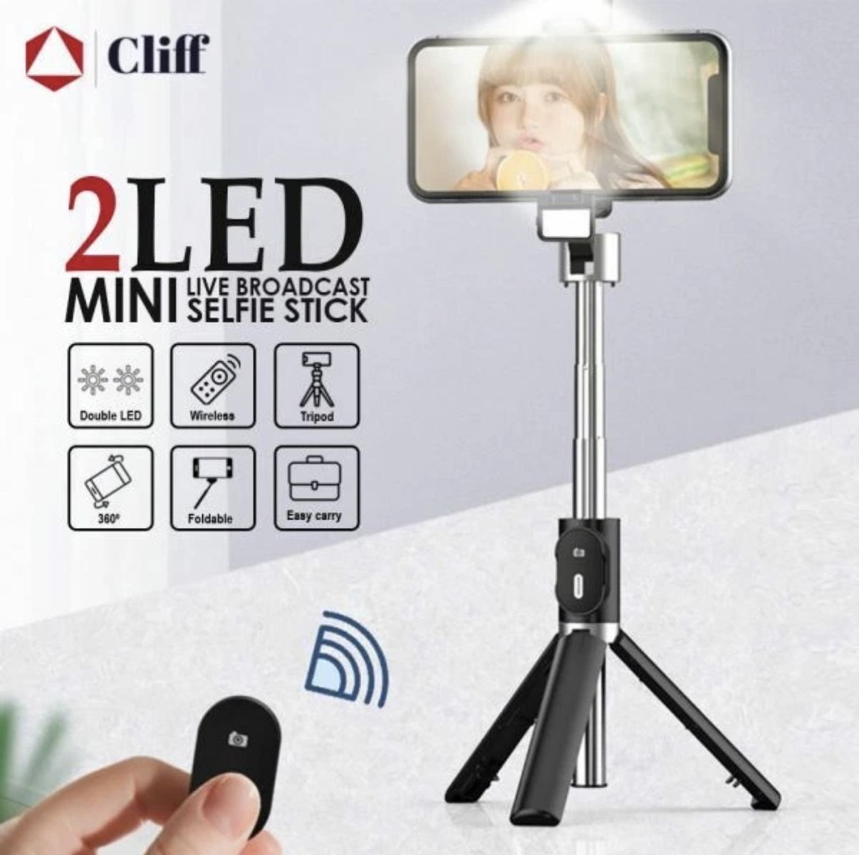 Bluetooth Selfie Stick Tripod w/ Wireless Shutter & Fill Light- iPhone Android