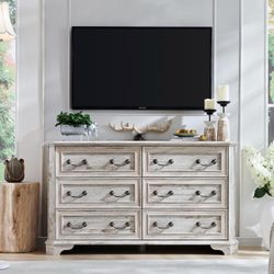 Farmhouse 6 Drawers Dresser for Bedroom, 54" Wide Wood Rustic Chest of Drawers with Natural Texture, Vintage Design, Storage Dressers $130 brand new i