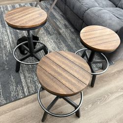 Stools (4 Adjustable Metal Frame, Wooden On The Top)