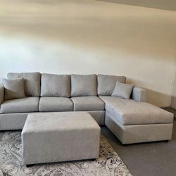 Brand New Light Grey Couch L Shape Free Delivery Free Ottoman 
