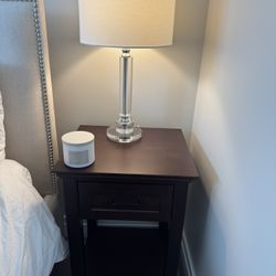 Pottery Barn Hampton 19” Dark Espresso Nightstands and Lamps