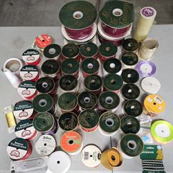 Lot Of 40 Christmas Ribbon Spools And Other