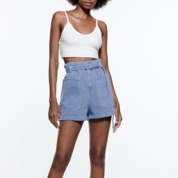 Zara Denim Paperbag Shorts Blue US 2