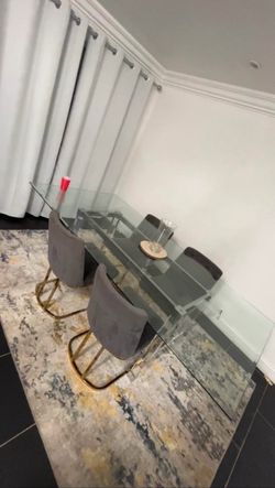 Glass Dining Table with 4 Velvet Chairs