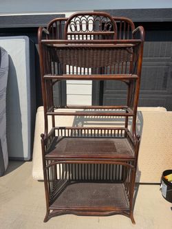Vintage Rattan Wicker 4-Tier Etagere Shelf
