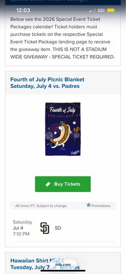 Los Angeles dodgers 4th of July tickets with blanket and coin giveaway