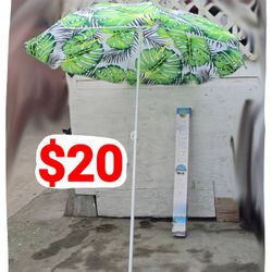 Beach Umbrella - Tropical Palm Print Pattern - 67" Diameter, Lightweight,  Plastic Carrying Bag, Easy Setup 