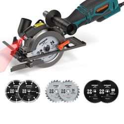 Circular Saw, 5.8A 4-1/2" Circular Saw w/Laser, Metal Auxiliary Handle, 6 Saw Blades (4½", 4¾"), Cutting Depth 1-11/16" (90°), 1-3/8" (45°), Ideal for