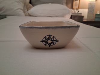 VINTAGE CERAMIC PORCELAIN TRAY  SQUARE TRINKET DISH NAUTICAL COMPASS, SHIP. 4"....asking $10.00
