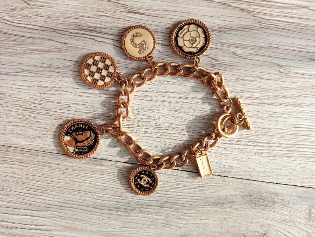 CHANEL  Coco Chanel #5 CC Logo Rhinestone Charm Bracelet
