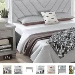 Linen Upholstered Headboard for Full and Queen Size 