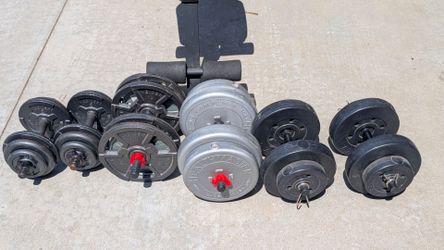 Workout bench and six dumbells