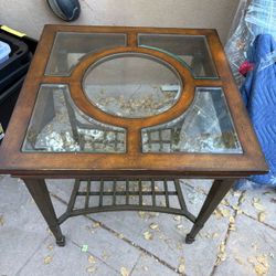Wood and Glass Top End Table