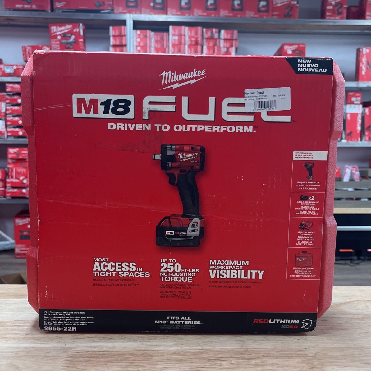 Milwaukee M18 FUEL 18V Lithium-Ion Brushless Cordless 1/2 in. Compact Impact Wrench with Friction Ring Kit, Resistant Batteries