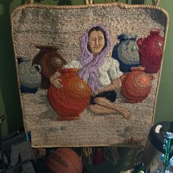 Tapestry Wall Hanging with Woman and Pottery