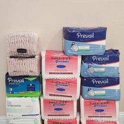 Adult Diapers.  All Sizes. Total 13 Packages For $45.