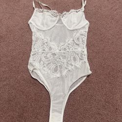 New Small White Lace Stretchy Bodysuit Lingerie 