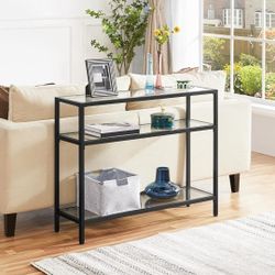 New❣️ Tempered Glass Console Table with 3 Storage Shelves 612091