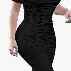XL Black Rushed Dress