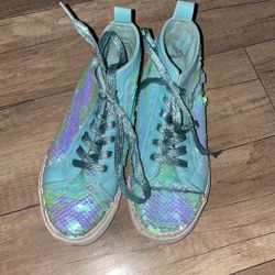 Jojo Siwa girls kids blue sequins sequined hightop converse like shoes size 2