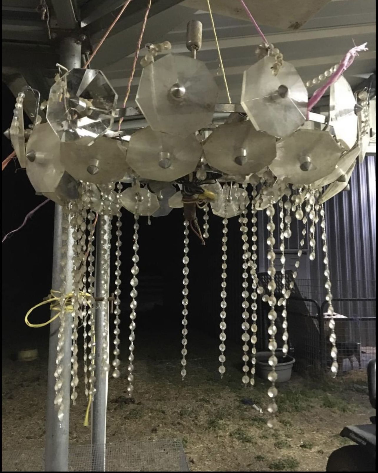 Antique Crystal Chandelier Covered In Faceted Prisms