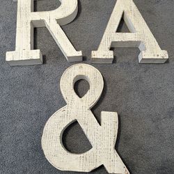Like NEW White Wash Barn Rustic Large 14” Home Or Wedding,  Decor 14” Letters R A & 