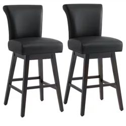 Dennis 30 in. Black High Back Solid Wood Frame Swivel Bar Stool with Faux Leather Seat(Set of 2)