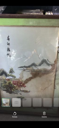 Vintage Chinese Silk Landscape Embroidery Framed Art Faux Bamboo Mid Century