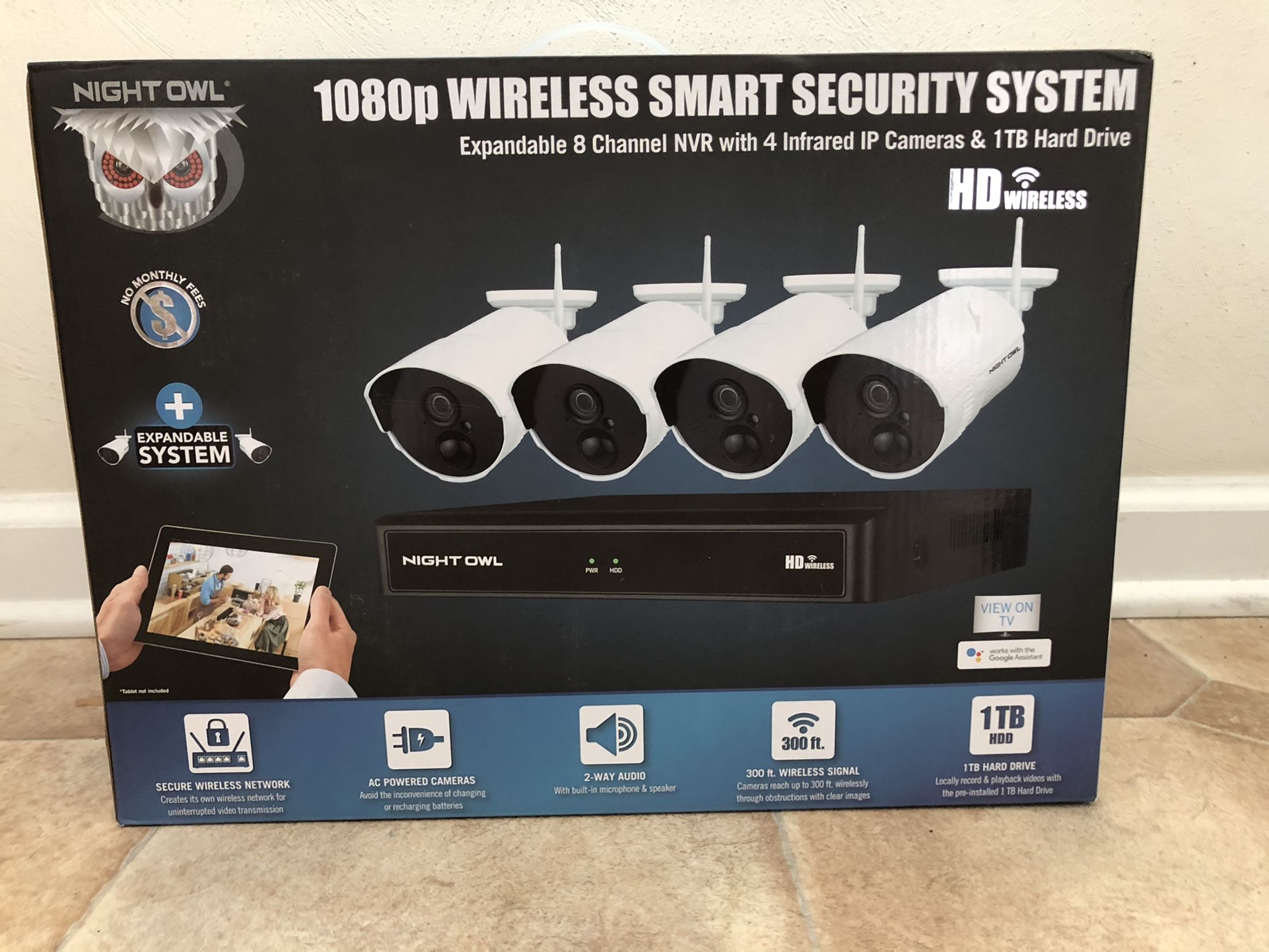 Brand New Night Owl Wireless Home Security Camera System with 4 AC Powered 1080p HD Indoor/Outdoor