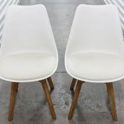 Set Of 2 White Mid-Century Modern Dining Chairs