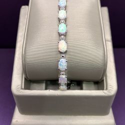 925 Sterling Silver Opal Tennis Bracelet