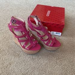 New Women’s Guess Wedge Pink Heels Sandals Size 9