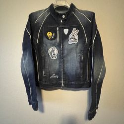 Lot 29, Vtg Womens Blue Denim Jacket Full Zip Looney Tunes Characters, Size L