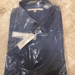 NWT Solid Blue Perry Ellis Dress Shirt Size 15